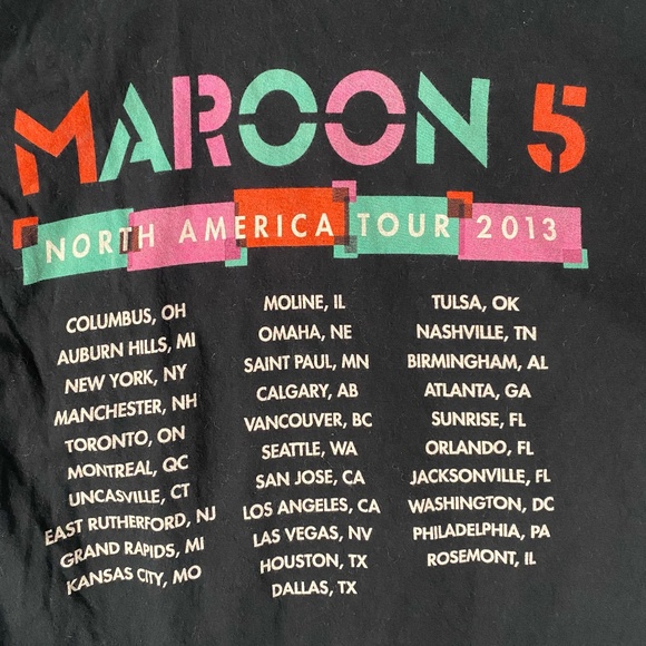 Maroon 5 Concert Tour Band Black Short Sleeve T Shirt 2013 Size Small - Picture 4 of 7